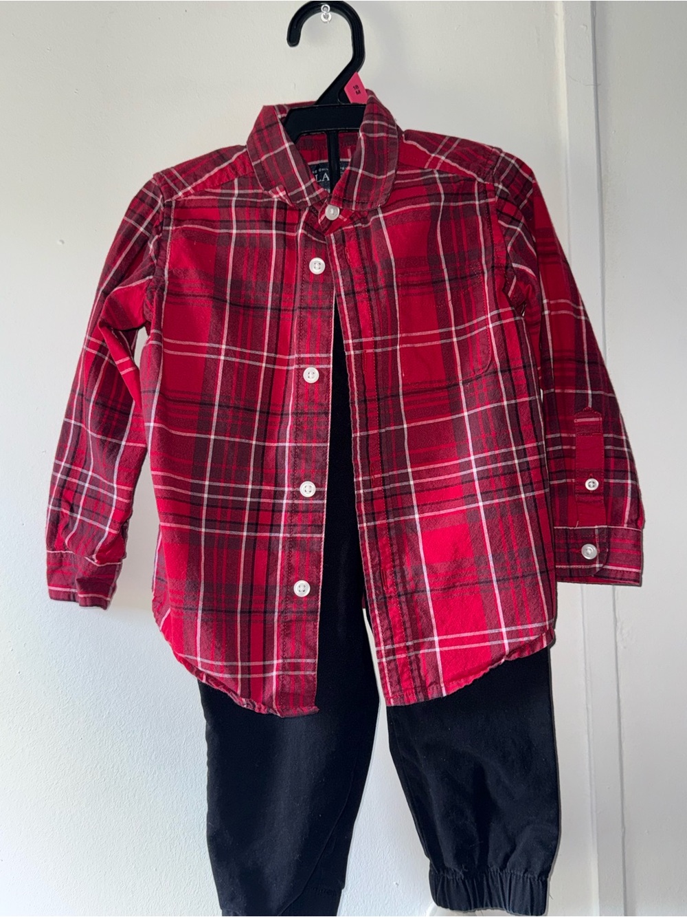 Red Plaid Button-Up Shirt and pants- Classic Casual